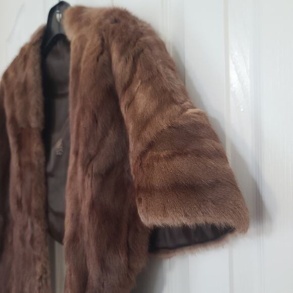 Rabbit Fur Shawl Stole Vintage Wrap Capelet with Pockets Brown Dressy Formal - Picture 4 of 8